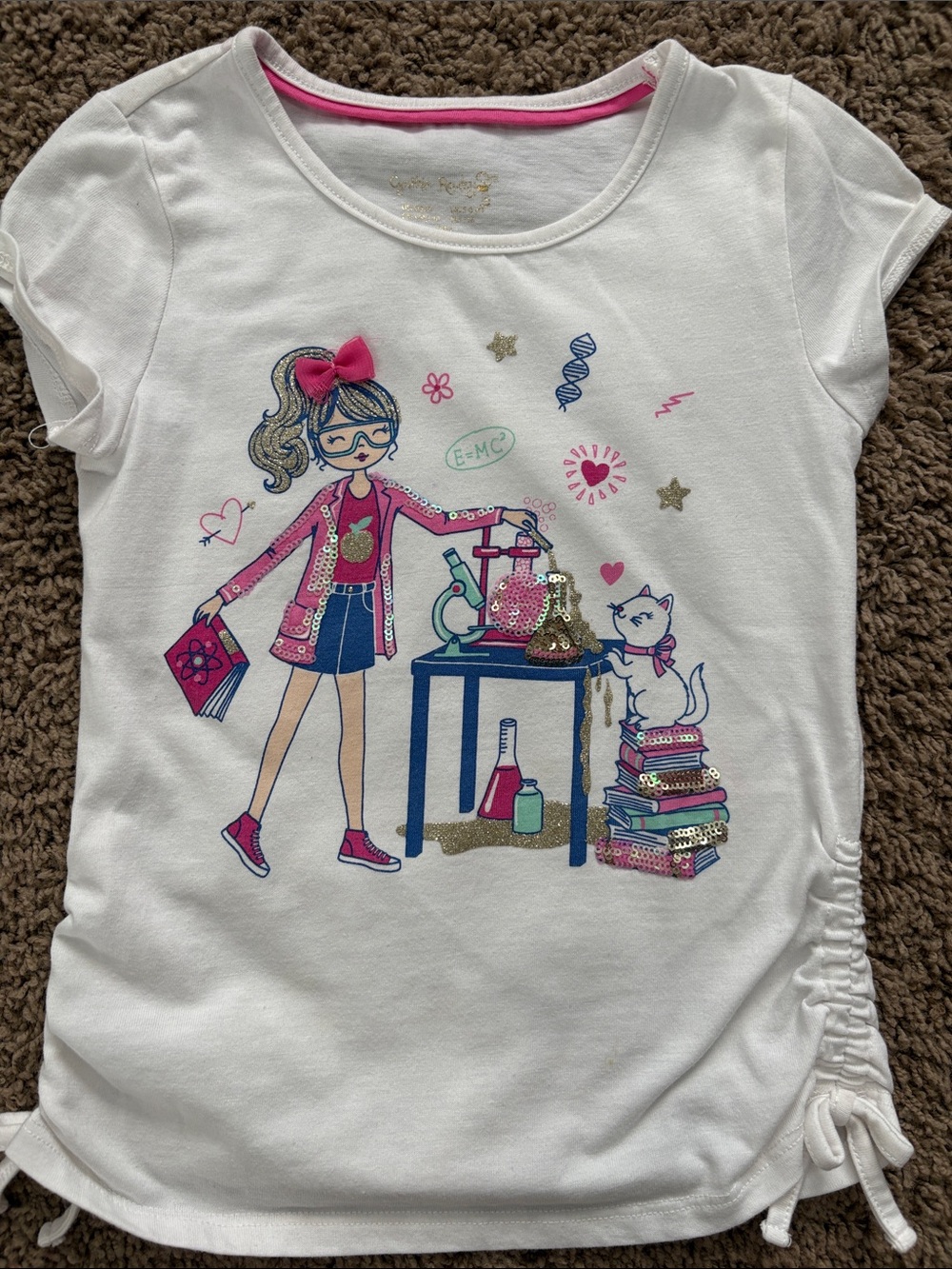 Isaac Mizrahi Girls White Tee with Pink and Blue Science Graphic